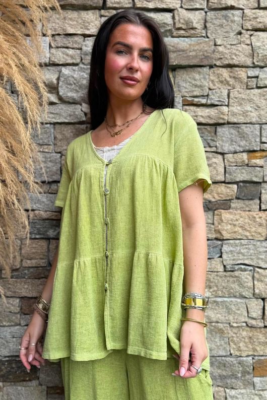 Lina Linen Blend Smock Over Shirt Washed Olive